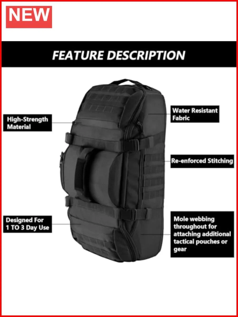 65L Large Duffle Bag, 3-in-1 Tactical MOLLE Pack for Sports Gym Outdoor